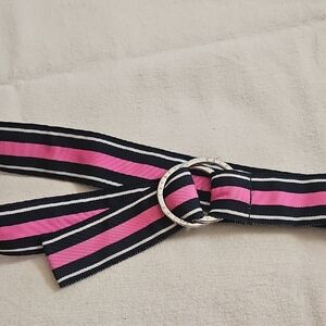 Ralph Lauren Navy, Pink, And White Grosgrain Ribbon D Ring Belt